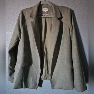 SKIES ARE BLUE Jacket Womens L Blazer Gold Inside Collared Open Front Multicolor